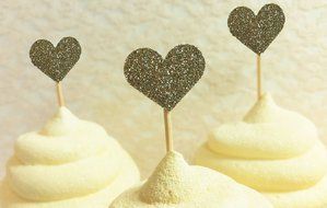 40PCS IFfree Best Heart Cupcake Toppers, Gold Glitter Heart Large Cupcake Toppers Golden Wedding,Weddings, Bridal...