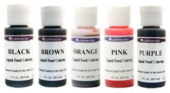 Lorann Oils Liquid Food Coloring - Speciality Colors Bundle- Black, Brown, Orange, Pink, Purple - Set of Five...