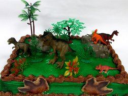 Prehistoric T-Rex DINOSAUR 12 Piece Birthday CAKE Topper Set Featuring a T-Rex and 4 Random Dinosaur Figures,...