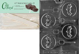Cybrtrayd 45St25-H083 Bat on Moon Lolly Halloween Chocolate Candy Mold with 25 4.5-Inch Lollipop Sticks