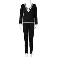 Sweatshirt Set,Morecome Women Sweatshirt V Neck Long Sleeve Blouse Long Pants Outfit (XL, Black) N4