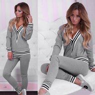 Sweatshirt Set,Morecome Women Sweatshirt V Neck Long Sleeve Blouse Long Pants Outfit (XL, Black) N6