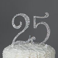 25 Cake Topper for 25th Birthday or Anniversary, Crystal Rhinestone Party Decoration Supplies (Silver) N8