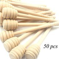 Mmei 50 pcs 6 Inch Portable Wood Honey Dipper Honey Stick for Honey Jam Jar Dispense