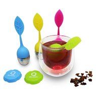 Qwessi 4-Pack Silicone Tea Infuser Handle Stainless Steel Strainer filter Infuser with Drip Tray for Loose Leaf... N3