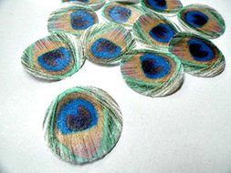 24 Green Feathered Edible Peacock Feathers SMALL Set - Cake and Cupcake Toppers, Decorations for Weddings Birthdays... N3