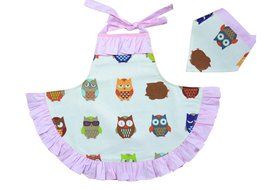 CRB Fashion Girls For Toddler Kids Owl Cooking Baking Headscarf Apron 2 Piece Set (Style #1, 18 Months to 3T) N4