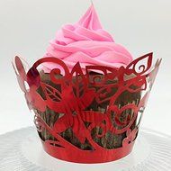 CozyT 50 PACK Flowers Cupcake Wrappers Artistic Bake Cake Paper Cups Vine Lace Laser Cut Liner Baking Cup Muffin... N7