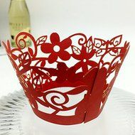 CozyT 50 PACK Flowers Cupcake Wrappers Artistic Bake Cake Paper Cups Vine Lace Laser Cut Liner Baking Cup Muffin... N8