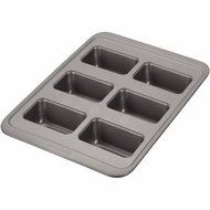 Solid Carbon Steel 6-Cup Mini Loaf Pan, Nonstick, Rectangle Shape, Gray N2