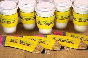 Pencil Shaped Coffee Cup Sleeve with Teacher's Name N2