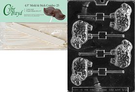 Cybrtrayd Country Lamb Lolly Easter Chocolate Candy Mold with 25 4.5-Inch Lollipop Sticks