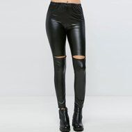 PHOTNO Black Women Stretchy PU Leather Trousers Skinny High Waist Leggings Pencil Pants N4