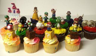 Super Mario Brothers 18 Piece Deluxe Birthday Cupcake Topper Set Featuring Shy, Mario, Goomba, Yoshi, Bomb, Luigi... N4