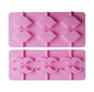 Yunko Beard and Red Lips Silicone Lollipop Candy Sugar Chocolate Mold With Sticks 2pcs /Set