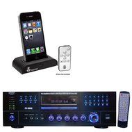 Pyle Stereo Receiver and iPod Dock Package - PD1000A 1000 Watt AM-FM Receiver w/ Built-in DVD/CD/MP3/USB - PIDOCK1...