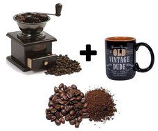 Set of old manual coffee grinder with old Ceramic Mug