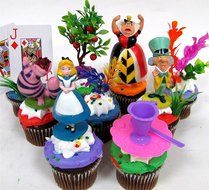 ALICE IN WONDERLAND 12 Piece Birthday CUPCAKE Topper Set Featuring Alice in Wonderland Figures and Decorative... N4