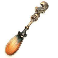 OUM0SI 3Pcs/lot Vintage Alloy Carved Coffee Spoon Metal Cutlery Dessert Spoons (Fish Red Bronze) N2