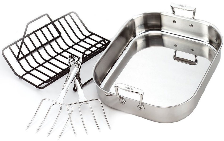 All-Clad 501631 Stainless Steel Large Roti Combo with Rack and Turkey Lifters Cookware, Silver