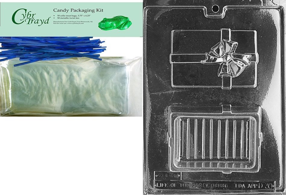 Cybrtrayd D030 Large Box with Bow Chocolate Candy Mold with Exclusive Cybrtrayd Copyrighted Chocolate Molding... N4