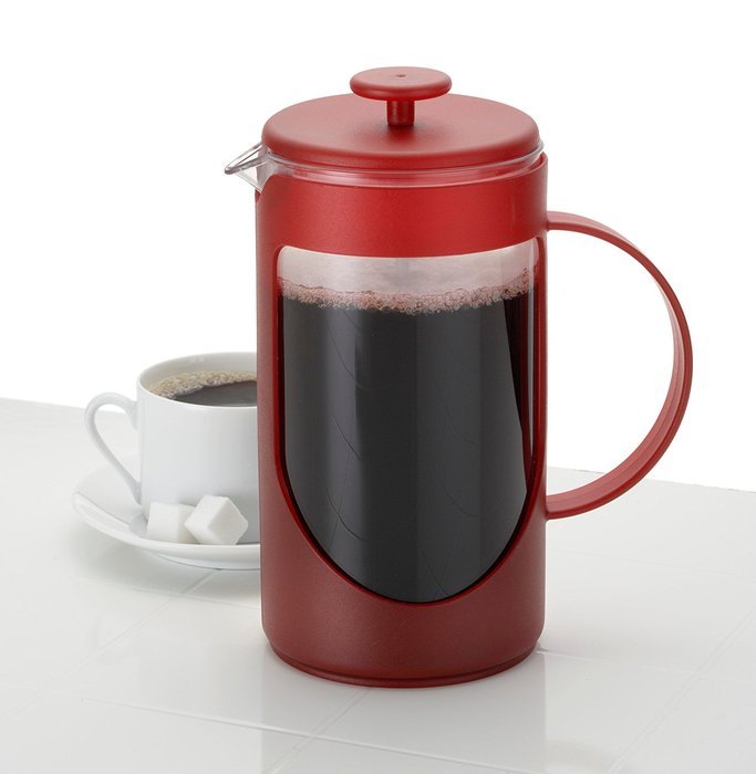 BonJour Coffee Unbreakable Plastic French Press, 33.8-Ounce, Ami-Matin(tm), Red N2