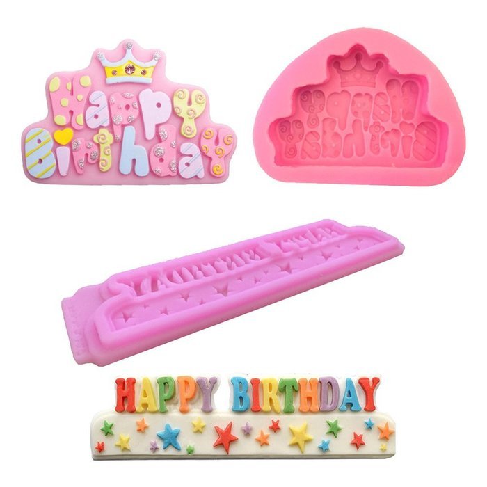 Beauty Clubs Happy Birthday Alphabet Silicone Mold for Cake Pop Mold Chocolate Mold Fondant Tool (2#) N8