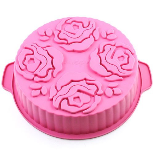 Round Cake Pan Silicone Non-Stick Rose Flower Muffin Baking Cake Pan Tray Mold Bakeware 9inch X 1.9inch 1 Pcs N6