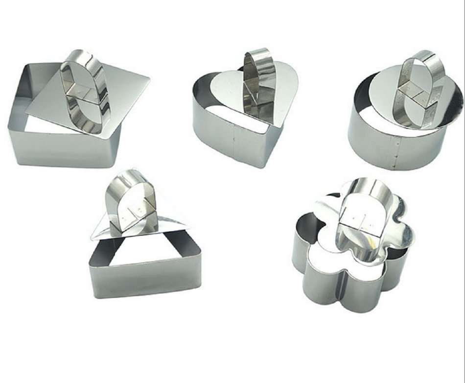 5pcs/set Stainless Steel Small Mousse Ring Cheese Cake Cookie Cutter Mold Food Rings Baking Mold Set 5 Shapes N6