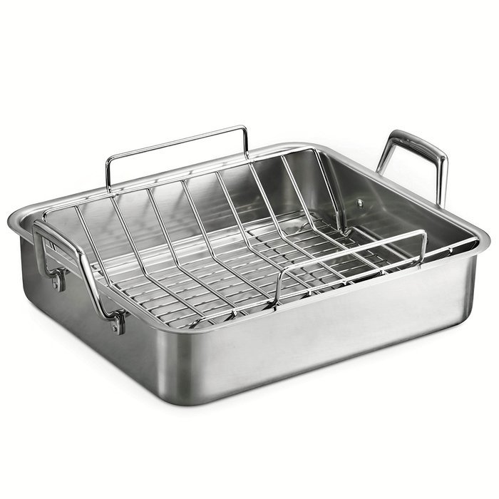Tramontina 80203/006DS Gourmet Prima 16.5-Inch Deep Rectangular Roasting Pan with Basting Grill and V-Rack, Large...