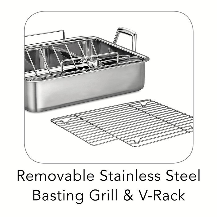 Tramontina 80203/006DS Gourmet Prima 16.5-Inch Deep Rectangular Roasting Pan with Basting Grill and V-Rack, Large... N2