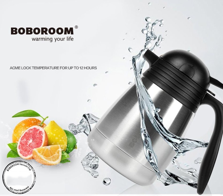 BOBOROOM 600ml Double Wall Vacuum Insulated 304 Stainless Steel Thermal Carafe / Coffee Pot, with Thumb Press... N4
