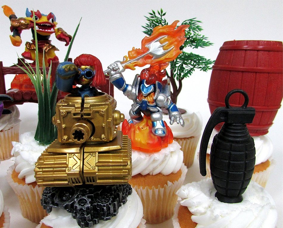 SKYLANDERS 12 Piece CUPCAKE Topper Set Featuring 6 Random Skylanders Figures and Decorative Themed Accessories... N7