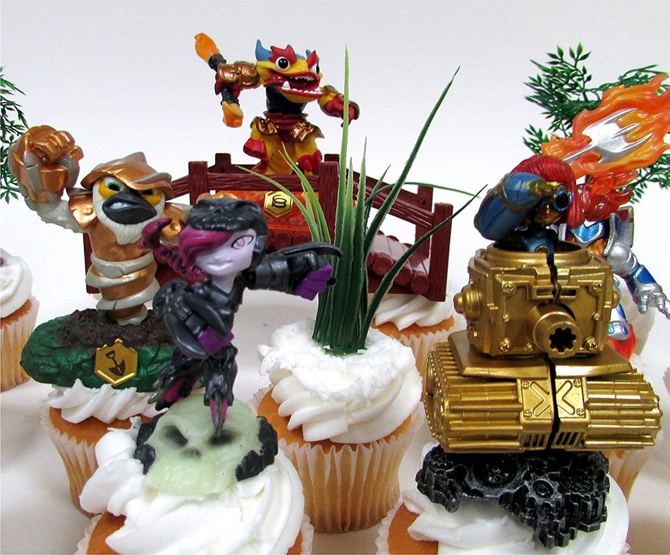 SKYLANDERS 12 Piece CUPCAKE Topper Set Featuring 6 Random Skylanders Figures and Decorative Themed Accessories... N8