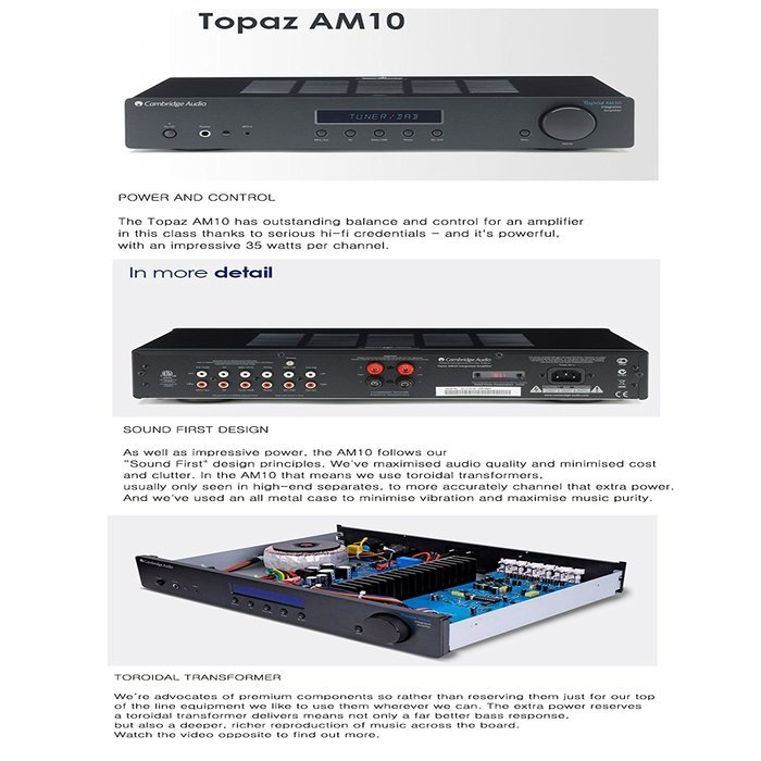 Cambridge Audio Topaz AM10 Amplifier Black Toroidal Transformer 220V N4