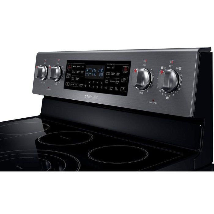 Samsung NE59J7850WG 30" Black Stainless Steel Electric Smoothtop Double Oven Range - Convection
