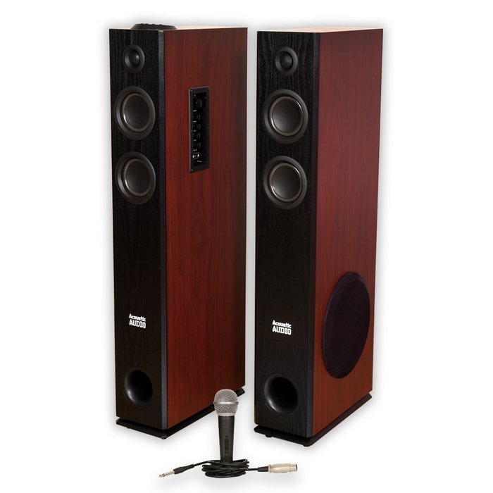 Acoustic Audio TSi500 Bluetooth Powered Floorstanding Tower Multimedia Speakers with Mic TSi500M1