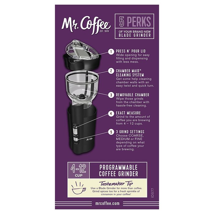 Mr. Coffee 12 Cup Electric Coffee Grinder with Multi Settings, IDS77 N4