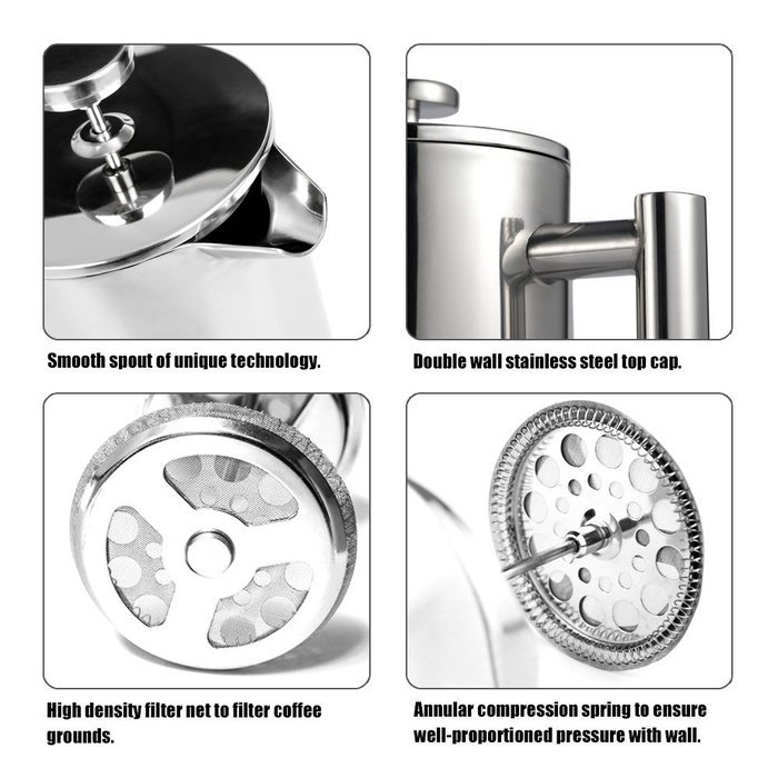 French Press Coffee Maker Double Wall Stainless Steel Coffee Press Tea