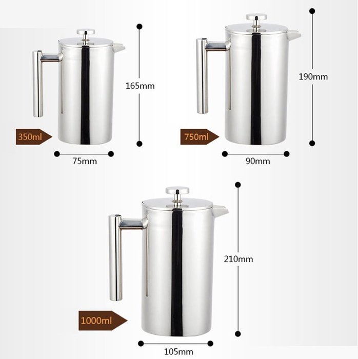 Aecibzo Double Wall Stainless Steel French Coffee Press 350ml/750ml/1000ml (350ml) N2