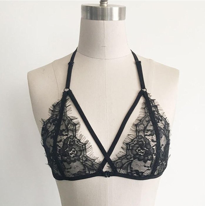 PHOTNO Women Hollow Translucent Underwear Sheer Lace Strap Lingerie Bra Top Bustier N5