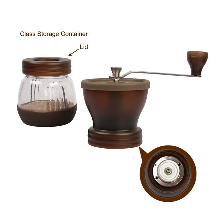 RC Mini Hand-Crank Coffee Bean Grinder Manual Coffee Grinding Mill 120g With Brush & Lid - Brown N7