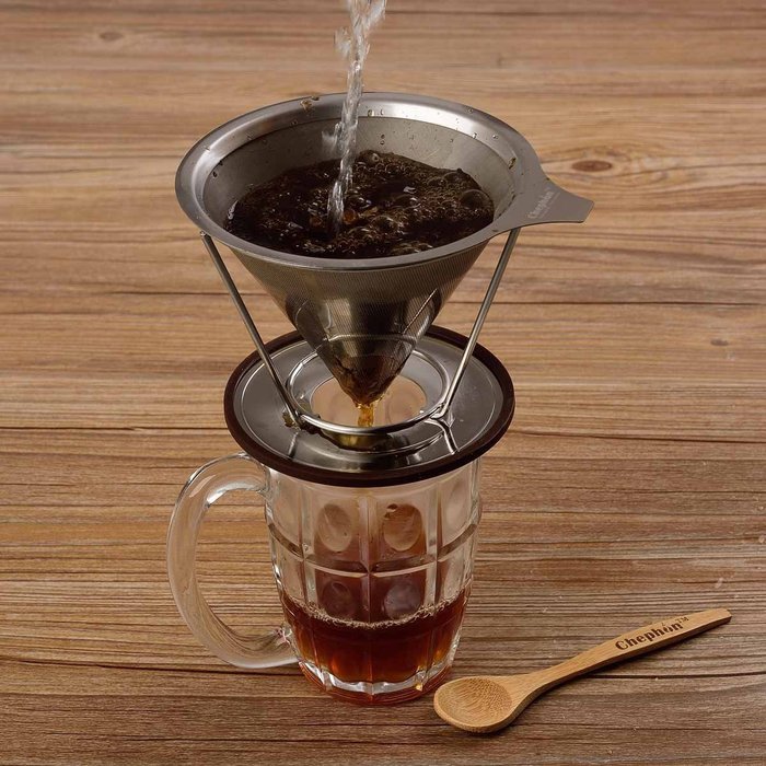 Chephon Paperless Pour Over Coffee Dripper - Stainless Steel Reusable Clever Coffee Filter Cone with Base Holder... N3