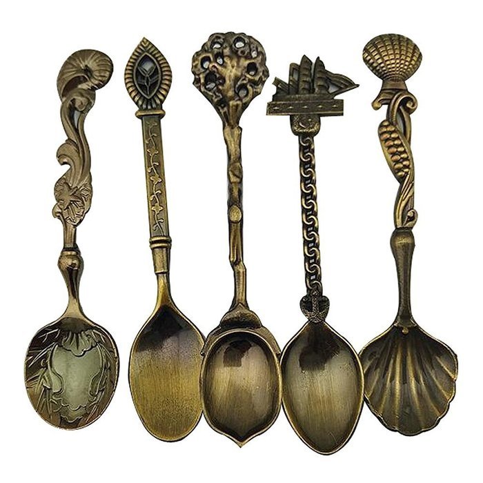 Shangrui Creative Retro Coffee Scoops, Stirring Spoon, Sugar Spoon, Soup spoon,Tea Spoon 5pcs Sets(Gold)