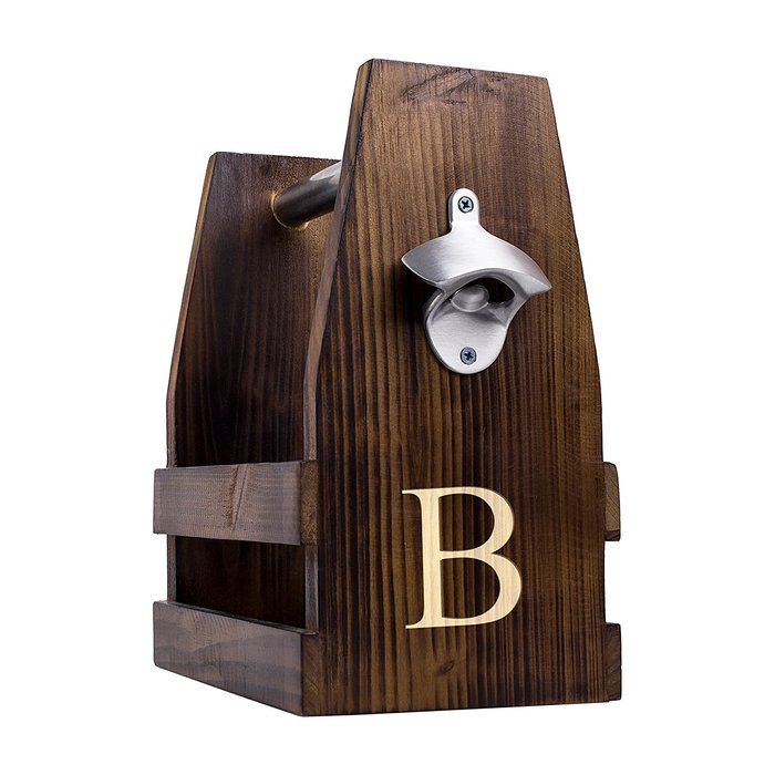 Cathy's Concepts Personalized Rustic Craft Beer Carrier with Bottle Opener, Letter S N10