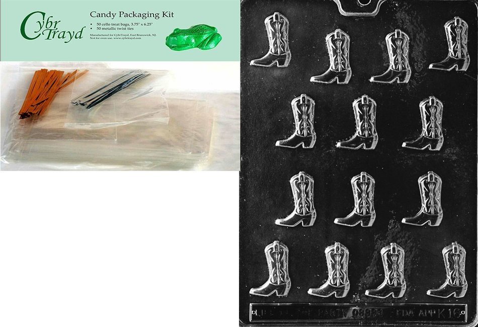 Cybrtrayd K016 Cowboy Boots Chocolate Candy Mold with Exclusive Cybrtrayd Copyrighted Chocolate Molding Instructions N2