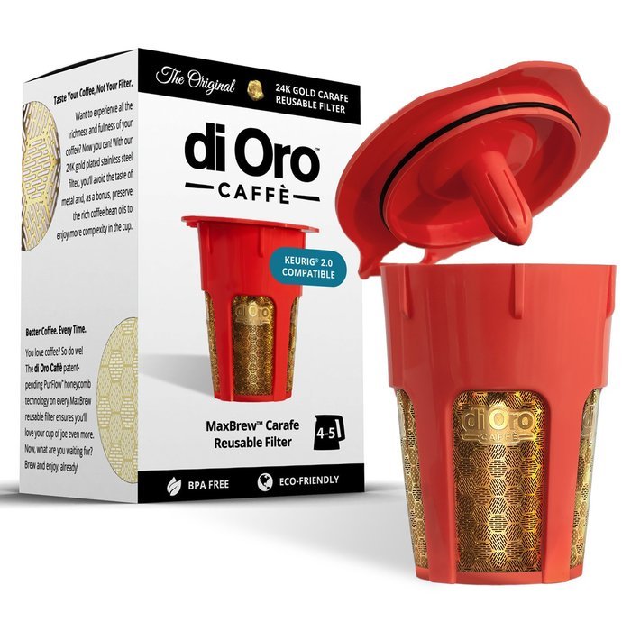MaxBrew 24K Gold Reusable K-Carafe Filter for Keurig 2.0 - K-Cup Reusable 4-5 Cup Carafe Filter for Keurig 2.0 N2
