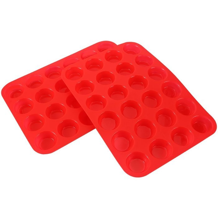 2 Pack - Mini Muffin Pan, 24 Cups Silicone Baking Tray by Suntake(Red) N2
