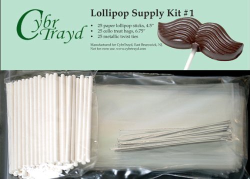 Cybrtrayd 45StK25S 4.5-Inch Lollipop Supply Bundle, Includes 25 4.5-Inch Lollipop Sticks, 25 Silver Twist Ties...