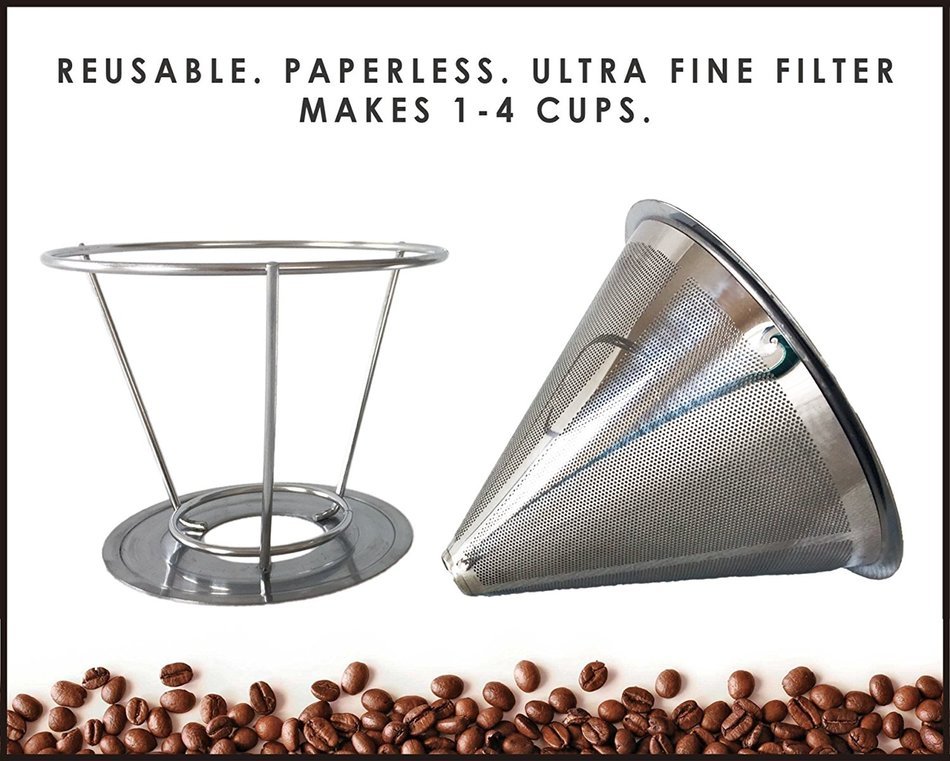 KUFFIE Stainless Steel Coffee Filter - Permanent, Reusable and Paperless Pour Over Coffee Dripper Cone (4 Cup... N3